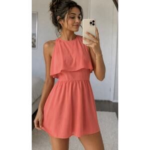 Tibi New York Coral Silk Dress Women Sleeveless Ruffle Flowy Mini Sundress 6